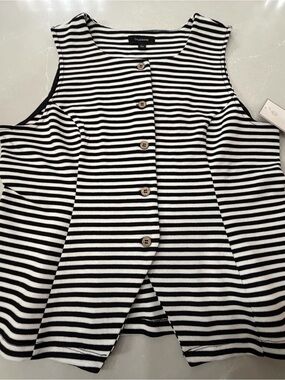 Calligraphie by Anthropology Black and White Striped Knit Button Vest, L